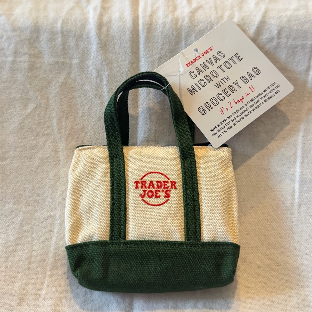 Trader Joe's Green and Cream Canvas Micro Tote